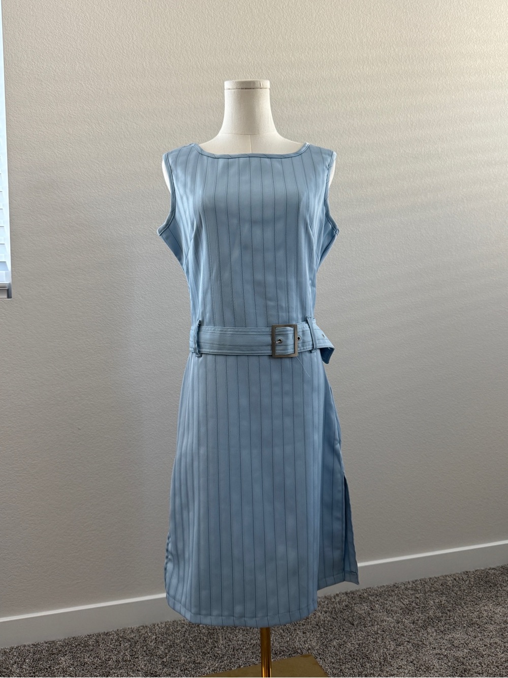 Vintage Y2K Light Blue Pinstripe Belted Dress